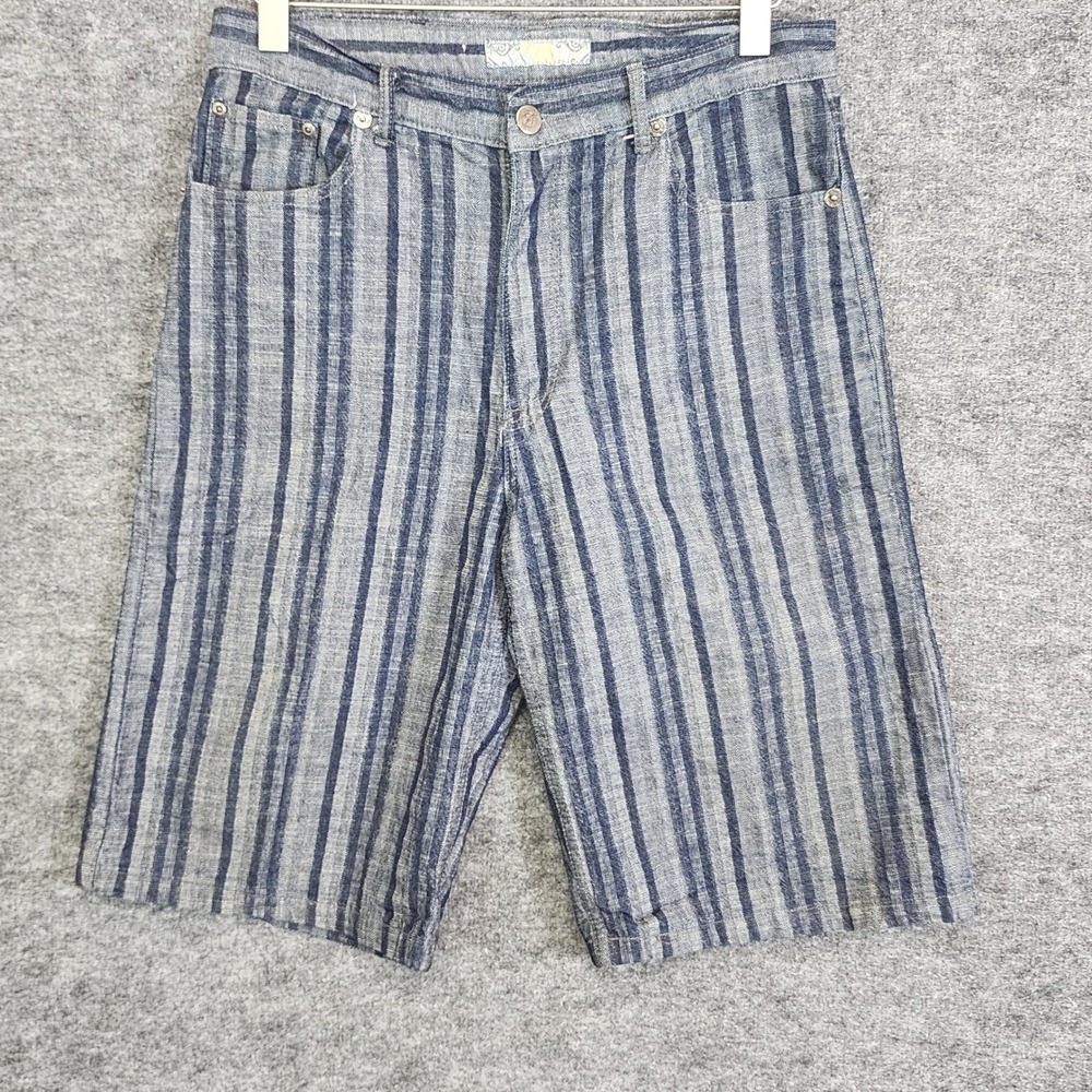 VTG‎ Brooklyn Xpress Shorts Mens 34X13 Blue Striped Loose Fit Casual